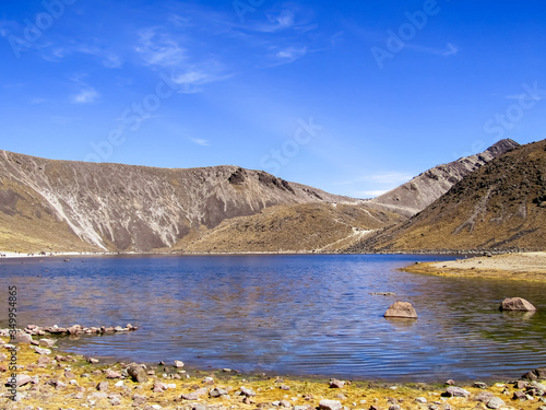 Toluca, Mexico. Laguna del Sol in the Nevado de Toluca National Park, the old volcano in Mexico. Lake with mountain. Crystalline waters.