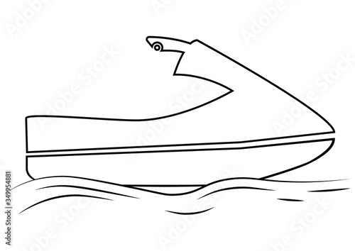 Jet ski in the sea. A water scooter icon in outline style, isolated on white background. Extreme sport. Flat design, vector