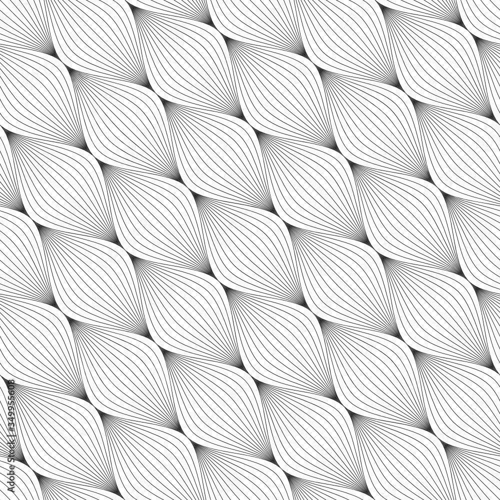 Vector geometric seamless pattern. Modern geometric background. Monochrome repeating pattern. Mesh with thin curved threads.