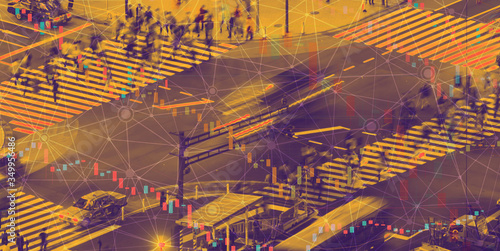 Photography Stock market crash theme with a busy city intersection