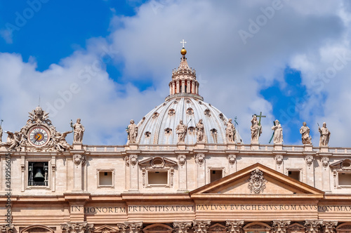 St. Peter`s basilica dome in Vatican, center of Rome, Italy