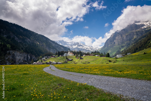 view of the Urnerboden village high up in the Swiss Alps in the canton of Uri in late spring © makasana photo
