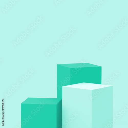 3d green turquoise pastel cubes square podium set minimal studio background. Abstract 3d geometric shape object illustration render. Display for cosmetic perfume fashion and summer product.