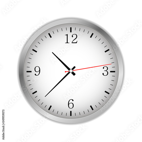 Office circle retro analog clock with black hands and numbers - time, vector art image illustration, isolated on white background, realistic design