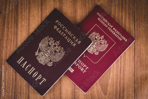Russian passport on a wooden background
