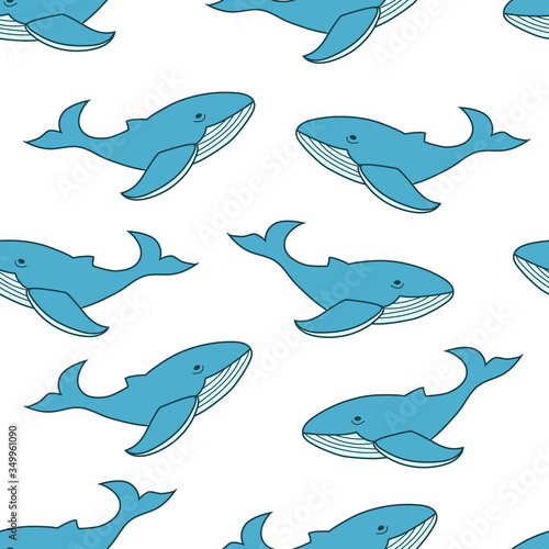 Blue whale pattern design. Seamless pattern with whales. Ocean animals background.