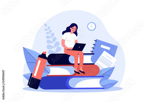 Student studying online. Teenage girl practicing homeschooling during lockdown. Can be used for distance learning, internet course, knowledge, education concept