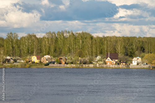 Wallpaper Mural beautiful river Bank with trees, houses Torontodigital.ca