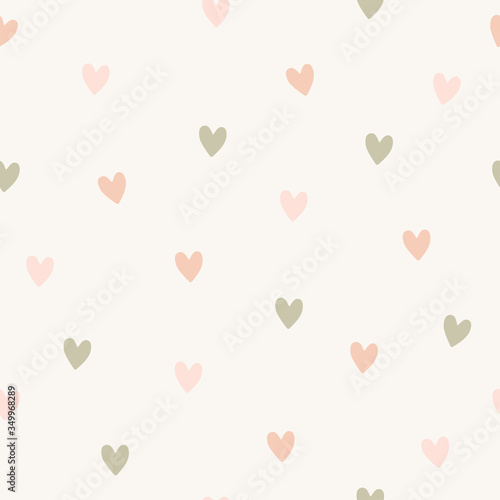 Hearts seamless pattern in beight. Pastel color hand draw vector illustration
