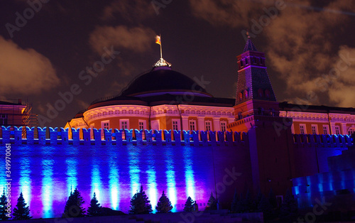 The Senate Palace and the wall of the Moscow Kremlin, illuminated during the light show. photo