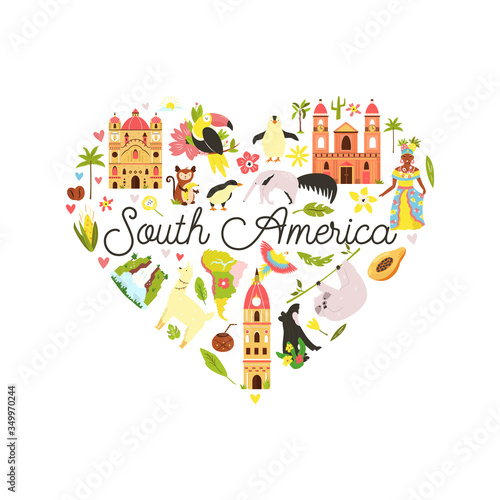 Decorative banner with symbols, animals of South America