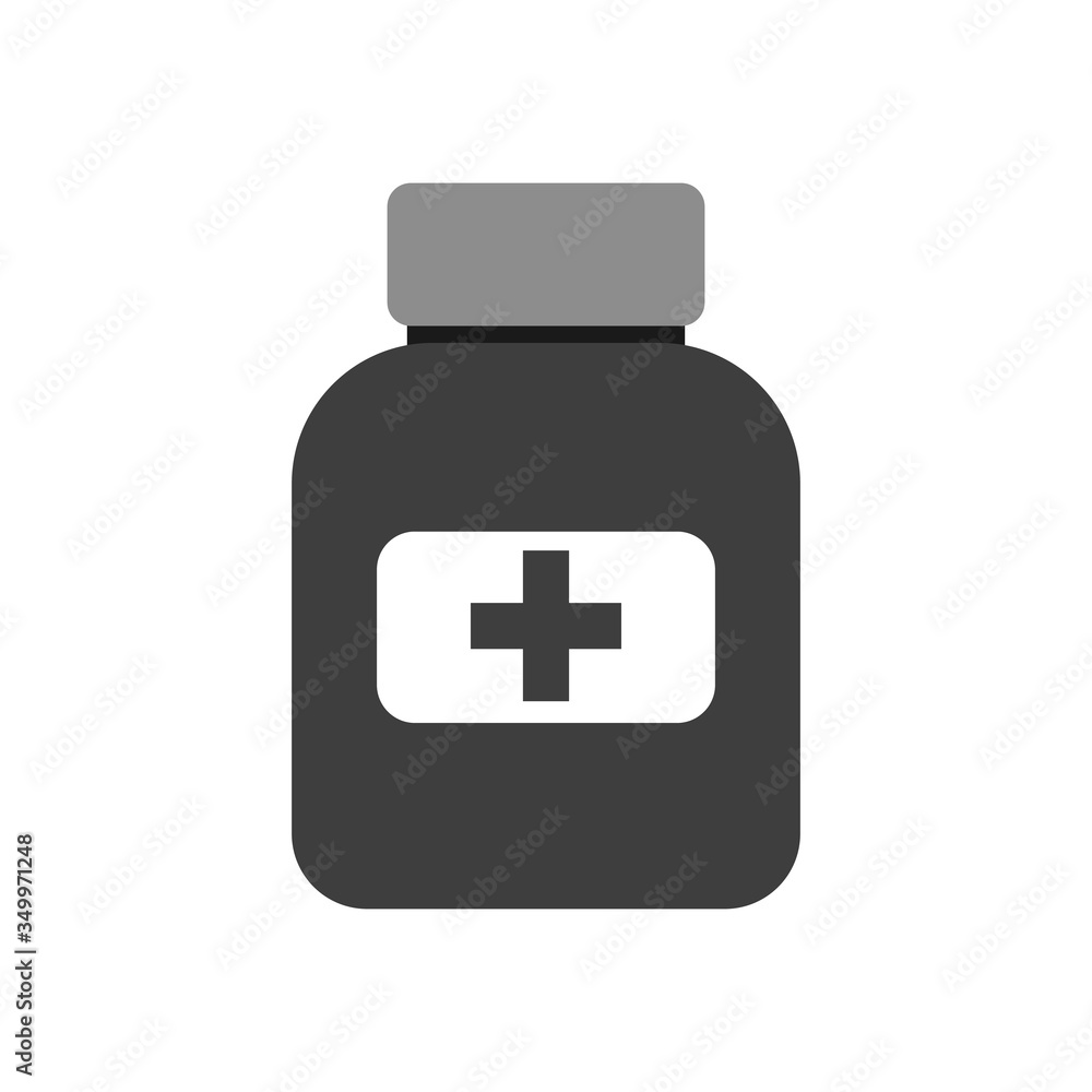 Fototapeta premium Medicine pills bottle vector icon on white background.
