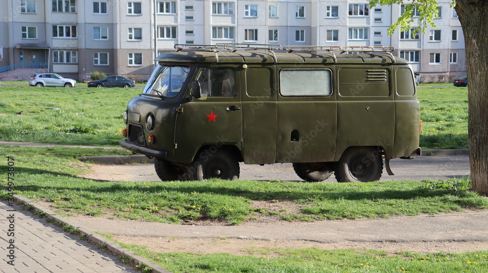 vintage soviet military truck with red star symbol