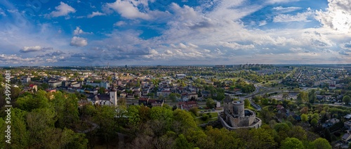 Panoramic aerial drone view on Bedzin and castle on the hill. © Daniel Jędzura