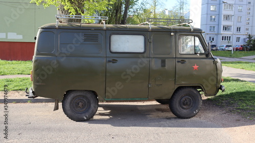 vintage soviet military truck with red star symbol