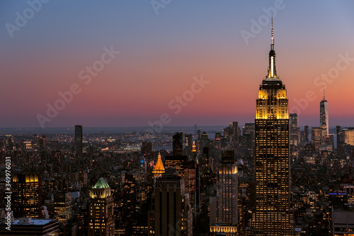 Canvas Print New York skyline at sunset from the top of the rock, no clouds