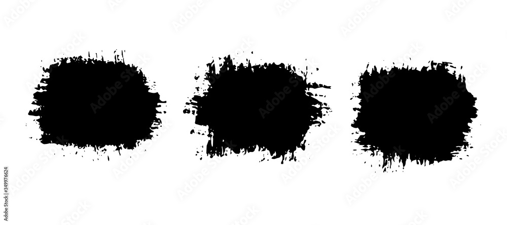 Fototapeta premium Vector set of freehand brush strokes. Abstract black elements, isolated on white background. Ink splashes with grunge texture