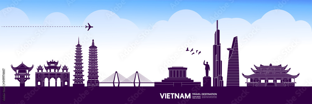 Vietnam travel destination grand vector illustration. 