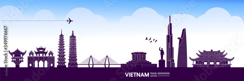Vietnam travel destination grand vector illustration. 