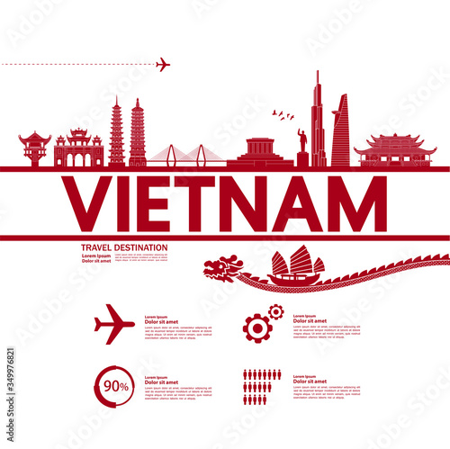 Vietnam travel destination grand vector illustration. 