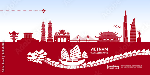 Vietnam travel destination grand vector illustration. 