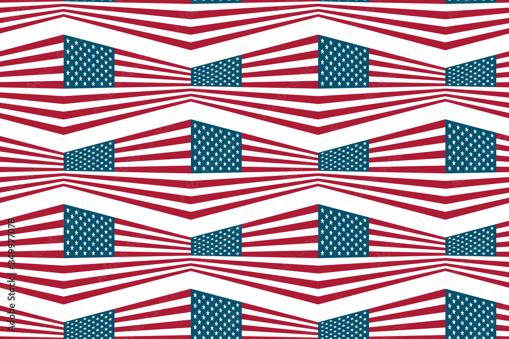 Seamless pattern USA abstract geometric flag on white background. National United States holidays wallpaper, wrapping paper print. Patriotic US celebration decoration. Vector illustration Seamless pattern USA abstract geometric flag on white background. National United States holidays wallpaper, wrapping paper print. Patriotic US celebration decoration. Vector illustration