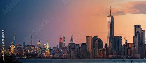 New York City downtown skyline day and night