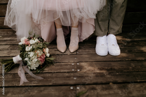 wedding shoes and bouquet