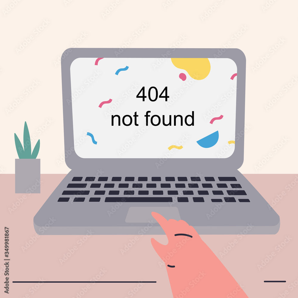 Template for an error page illustration.Page not found.Concept illustration for 404 error.Laptop with error page.A person who cannot load a website or web page.Flat vector colorful illustration. Template for an error page illustration.Page not found.Concept illustration for 404 error.Laptop with error page.A person who cannot load a website or web page.Flat vector colorful illustration.