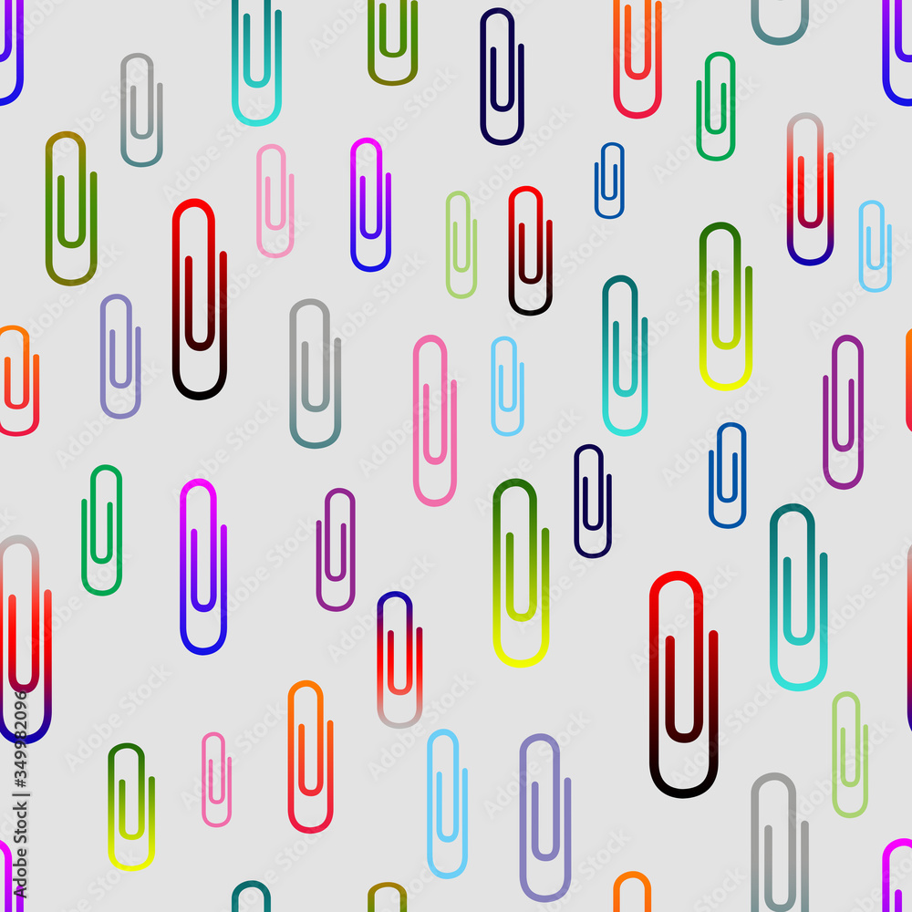 Colored paper clips, seamless pattern on gray background Colored paper clips, seamless pattern on gray background