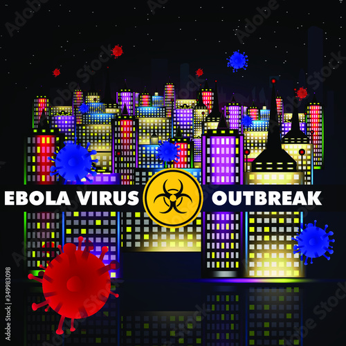 Ebola virus, Stay home text on house. Stay home during the Ebola epidemic. Virus prevention concept. Stock vector illustration on blue background.