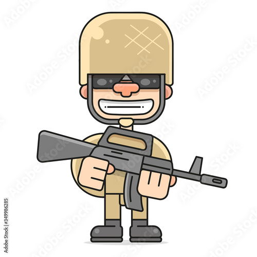 Illustration Of An American Soldier Military Serviceman Looking Forward, Vector Illustration