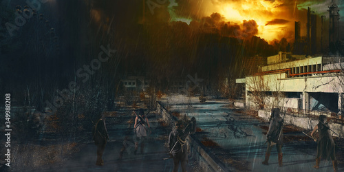 Apocalypse survivor concept  Ruins of a city. Apocalyptic landscape 