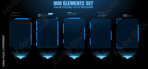 Futuristic Vector HUD Interface Screen Design. Digital callouts titles. HUD UI GUI futuristic user interface screen elements set. High tech screen for video game. Sci-fi concept design.