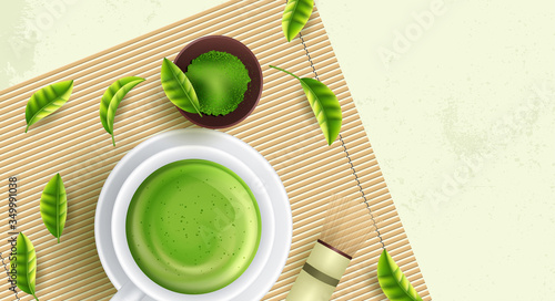 Matcha. Organic Green Matcha Tea ceremony. Vector illustration