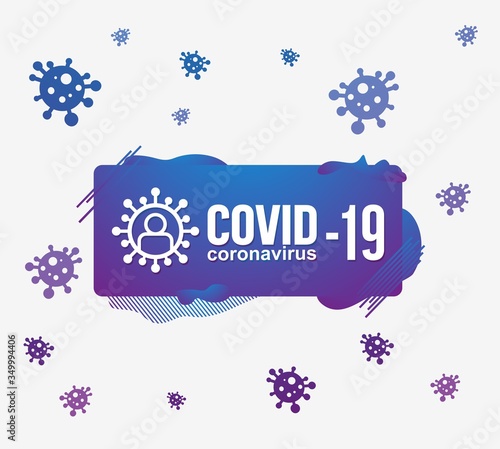 The name of the virus on a white background. The text of the logo of the pandemic on the presentation and decoration with a blue, purple color