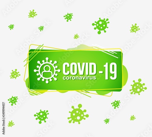 The name of the virus in green. Text of the pandemic logo for presentation and design on a white background