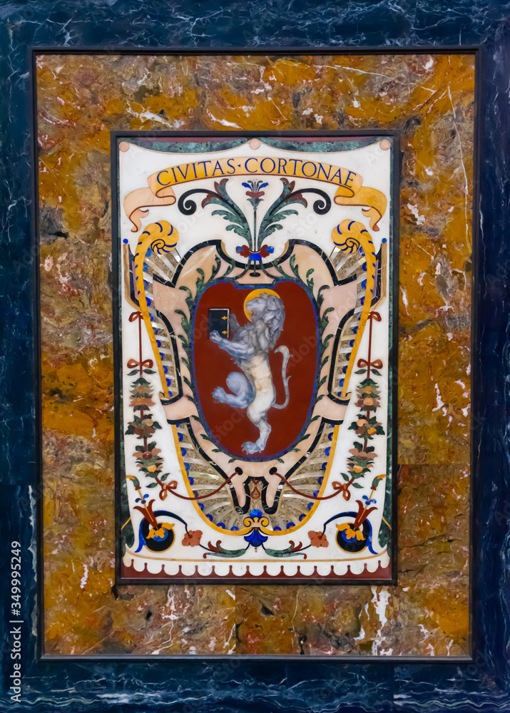 Details of one of the walls of the Medici Chapel, located in the complex of the Basilica of San Lorenzo, Florence, Italy Details of one of the walls of the Medici Chapel, located in the complex of the Basilica of San Lorenzo, Florence, Italy