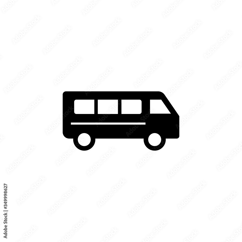 Minibus vector icon, black minibus icon transportation concept isolated in black flat shape design isolated on white background