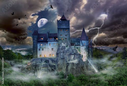 Print op canvas Famous historical castle of Count Dracula in Bran town, the legendary landmark o