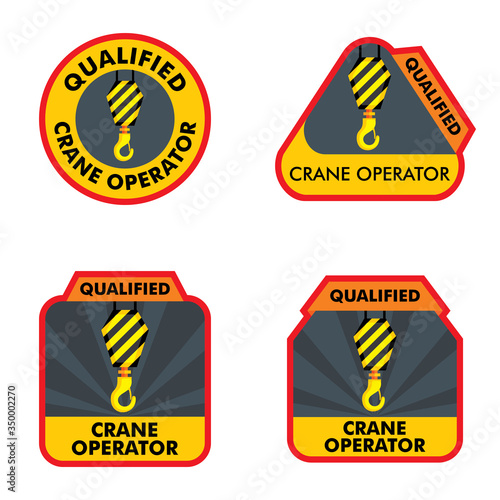 Qualified crane operator sticker design for attaching to a safety helmet. Construction and industrial concept. Graphic illustration.