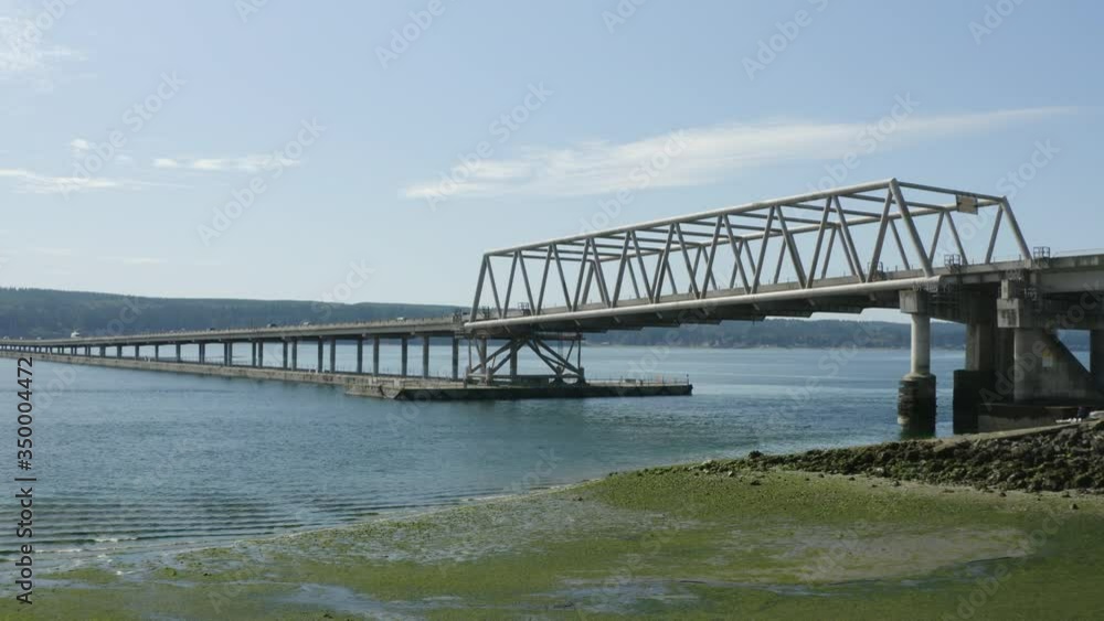 Landscape Shot of Hood Canal Bridge Aerial Bird Flying By Landscape Shot of Hood Canal Bridge Aerial Bird Flying By