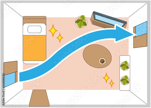 部屋の換気　窓は対角線上に開ける