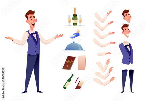 Vector cartoon waiter at restaurant creation a