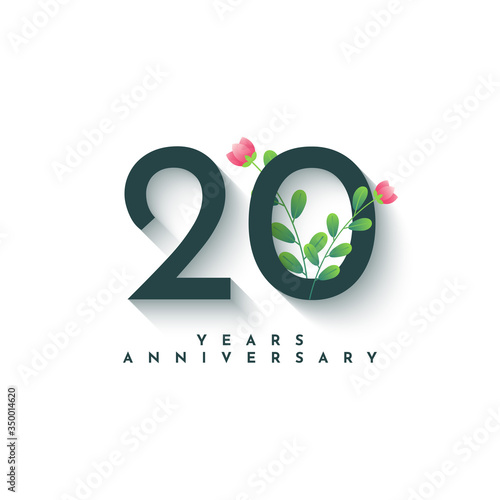 20 Years Anniversary with nature element Illustreation Template design