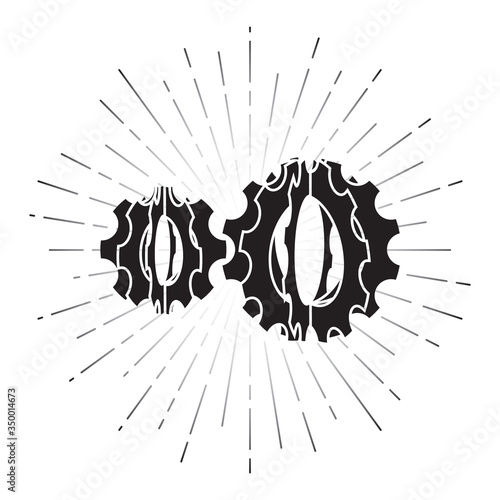 Bacteria Shape Gears over Rays Circle Conspiracy Theory Concept About Industrial Revolution and Coronavirus Connection - Black on White Background - Icon Graphic Design