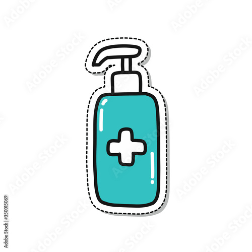 alcohol gel, hand sanitizer doodle icon, vector illustration