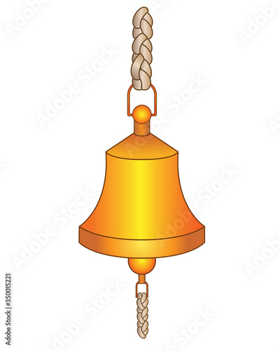 Bell. Golden metal ship bell - vector full color picture. Ship bell for signaling.