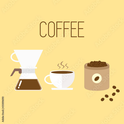 ドリップコーヒー、コーヒー豆のイラスト