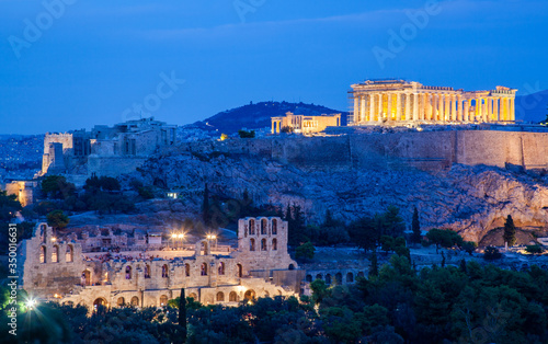athens seen from Philopapou hill with views to Herodium , Acropolis and the Parthenon at blue hour, Attica, Greece © Melinda Nagy